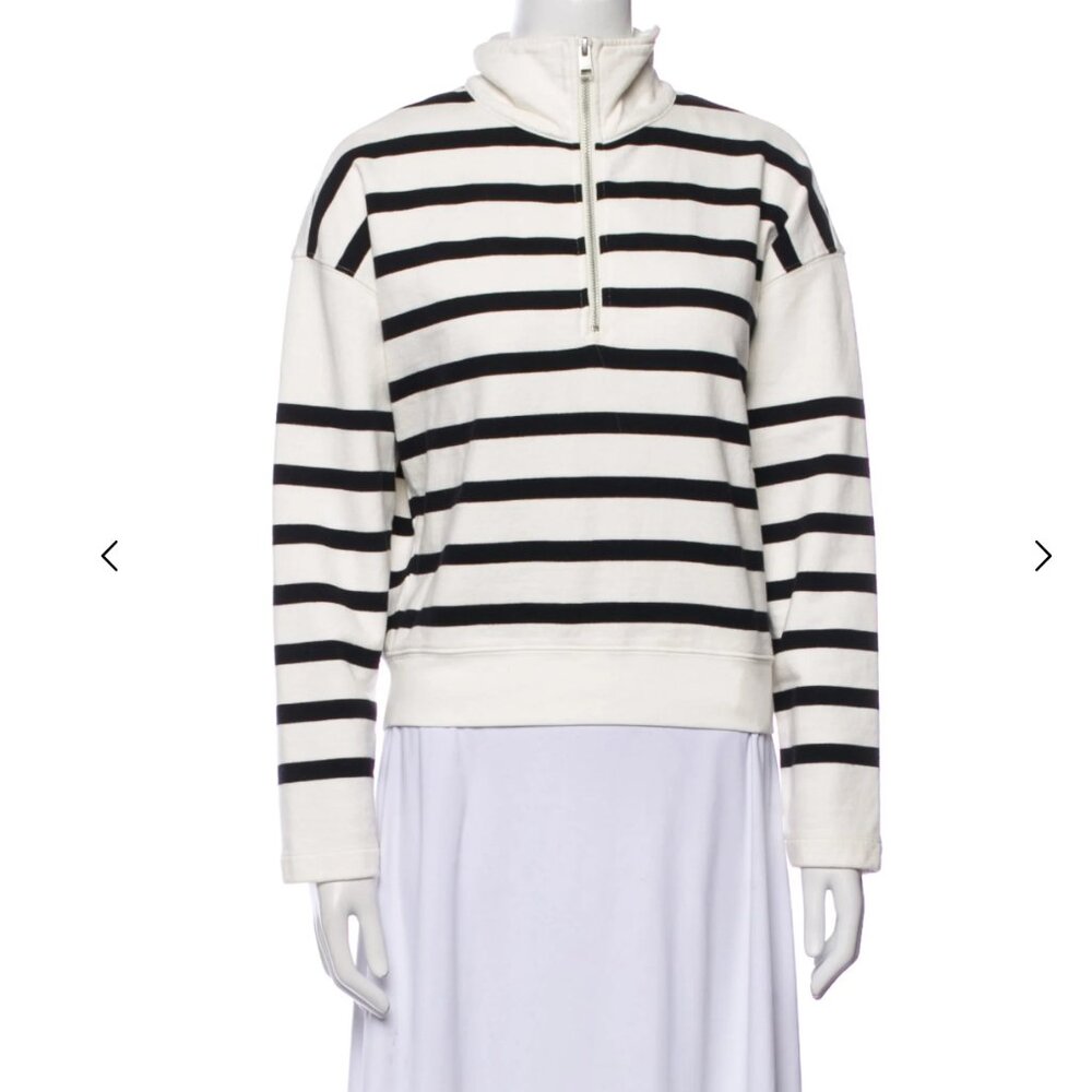 FRAME Denim Black and White Striped Pullover